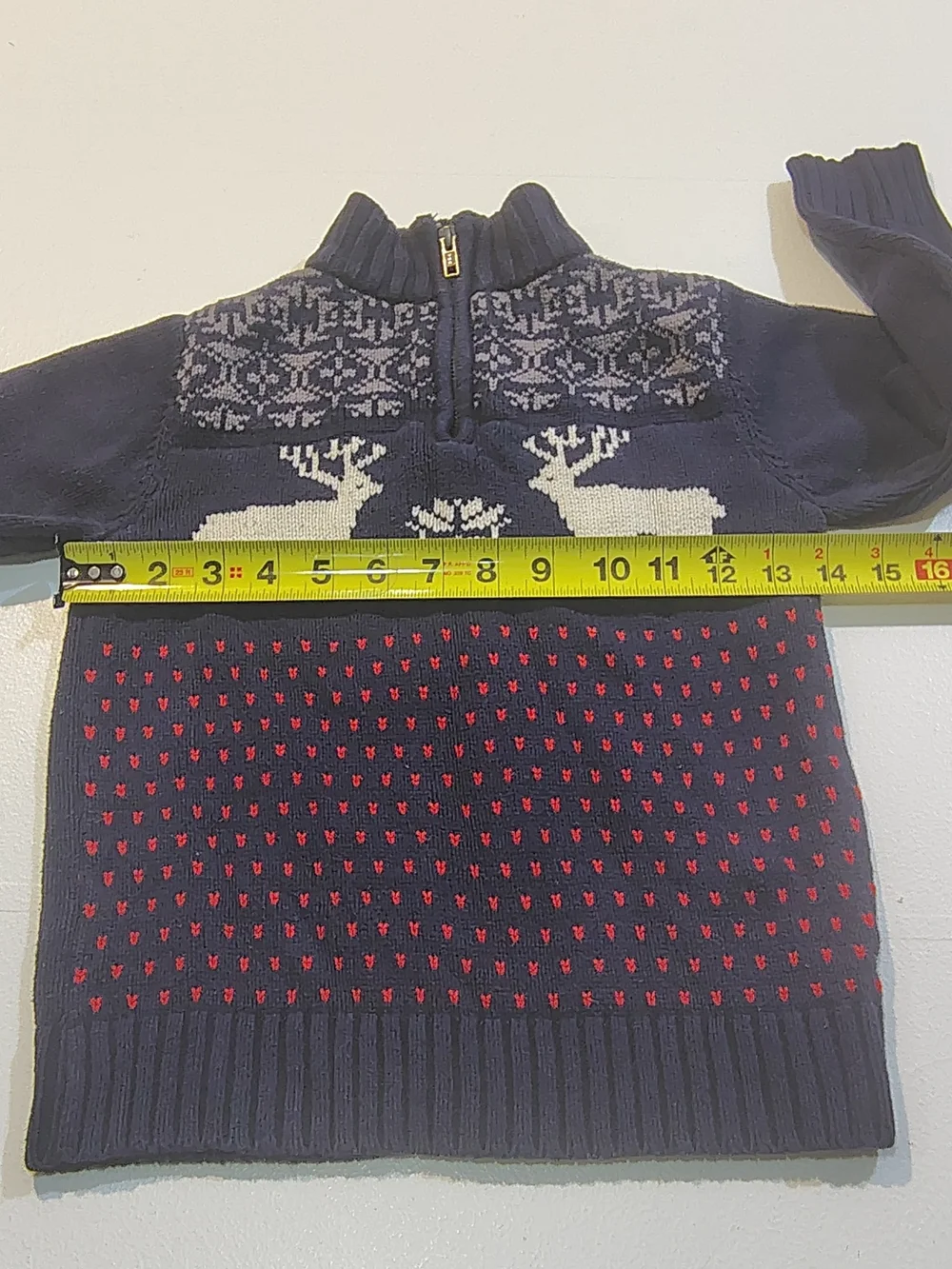 Gymboree Navy Zip-Up Sweater with White Reindeer and Red Dot Pattern